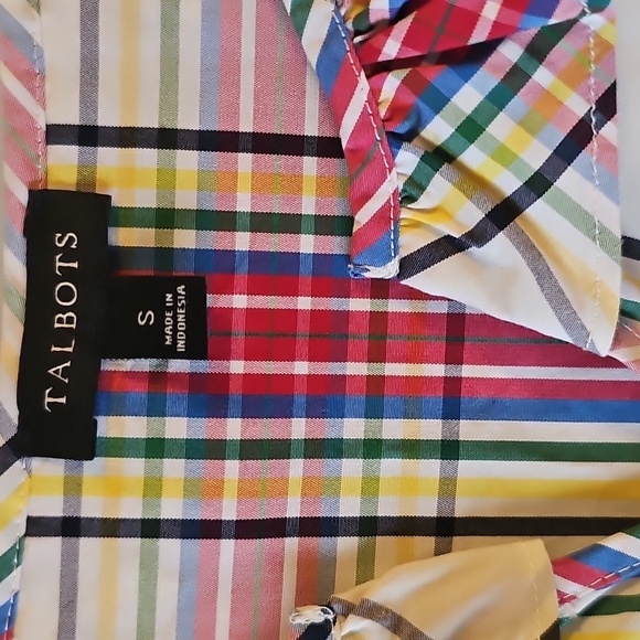 Talbots sz small plaid side zip ruffle collar plaid shirt flare sleeve WT310 - Picture 2 of 9